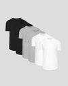 Three t-shirts in black, gray, and white on a light gray background