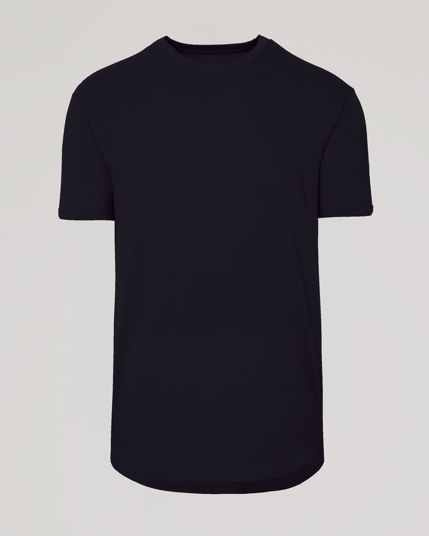 Black Curved Hem Classic Crew Neck T-shirt, front view.