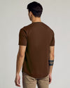 Back view of Seasonal Classic Curved Hem Crew in brown, short sleeves.