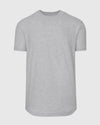 Heather Gray Curved Hem Classic Crew Neck T-shirt, short-sleeve, laid flat.
