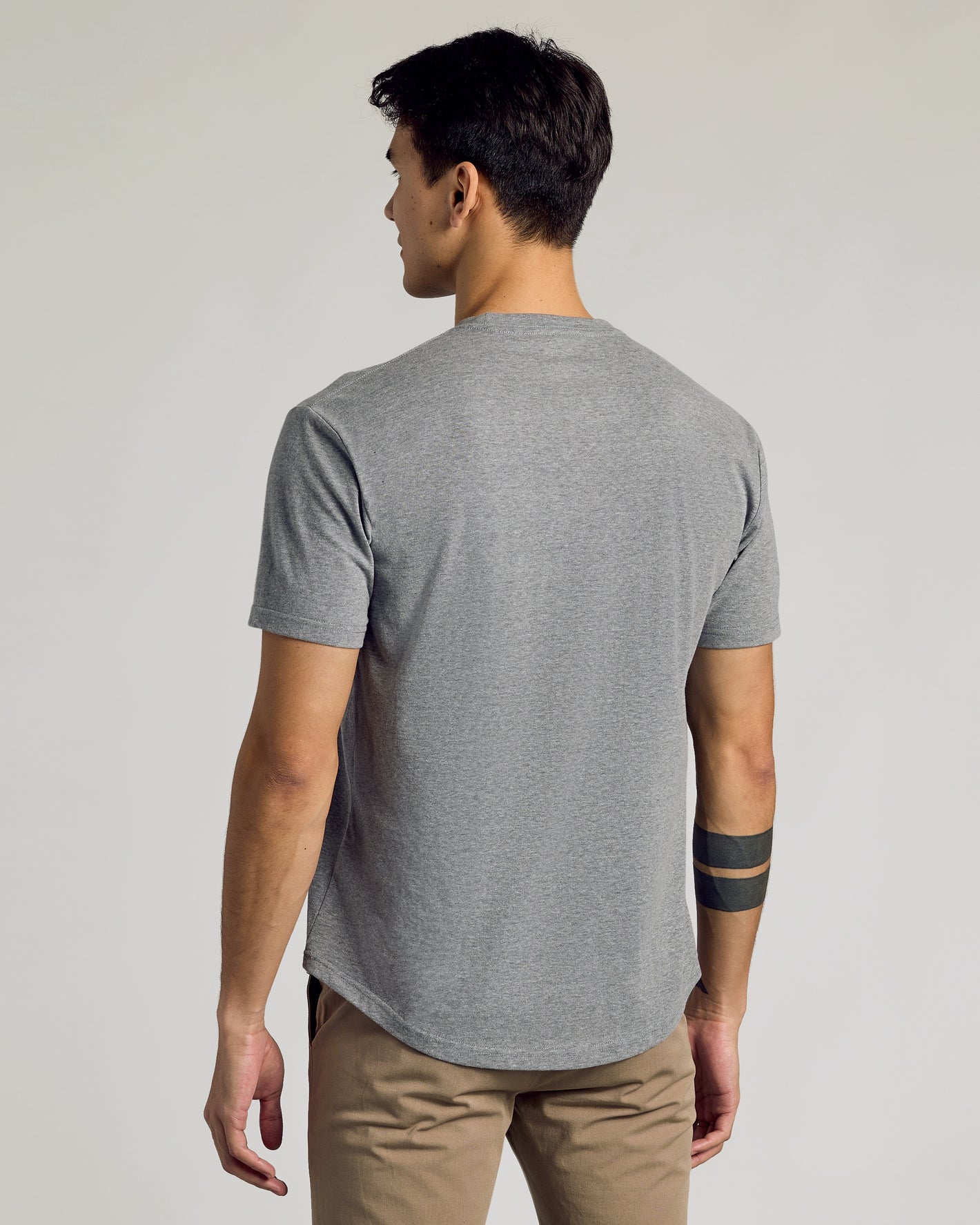 Wardrobe Curved Hem Classic Crew Neck 10-Pack features heather-gray tee, curved hem.