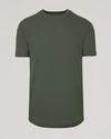 Military Green Curved Hem Classic Crew Neck T-shirt, short-sleeved, plain design.