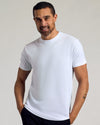 White Curved Hem Classic Crew Neck 3-Pack on man with tattoo.