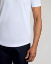 White Curved Hem Classic Crew Neck 3-Pack worn, showcasing fit and tattoos.