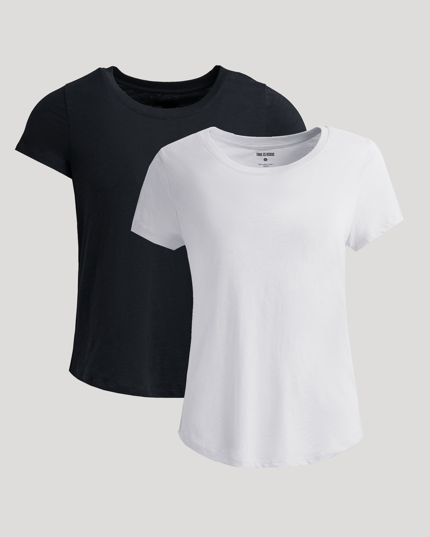 Womens Black & White Slub Scoop Neck Tee 2-Pack, lightweight cotton T-shirts.