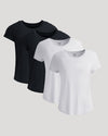 Womens Black & White Slub Scoop Neck Tee 4-Pack laid flat.