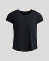 Womens Black Slub Scoop Neck Tee, soft, relaxed, 100% cotton.
