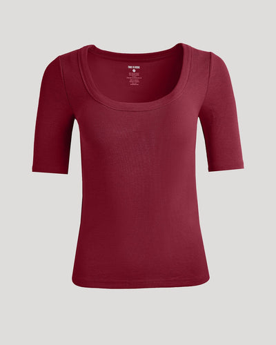 Ribbed 3/4 Sleeve Scoop Neck - Dark Maroon