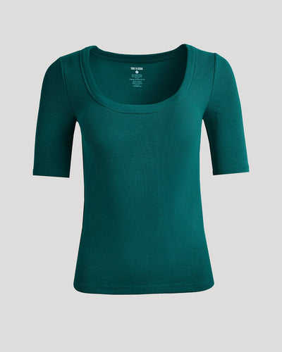 Ribbed 3/4 Sleeve Scoop Neck - Deep Emerald