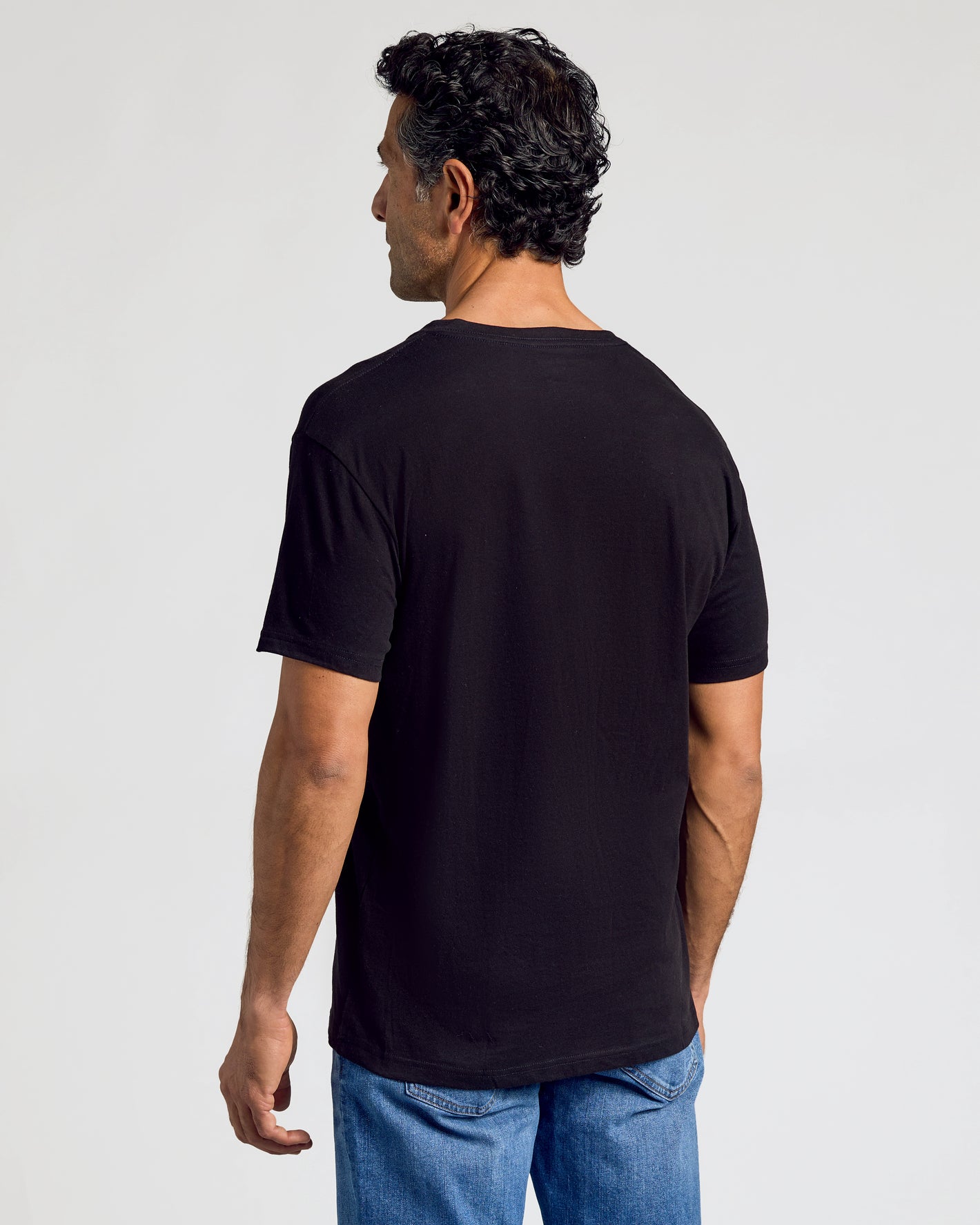 All Black Classic V-Neck 10-Pack on man, back view.