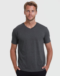 True ClassicStaple Heathers V-Neck T-Shirt 6-Pack modeled in charcoal gray.