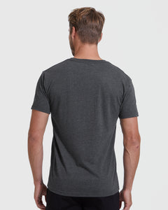True ClassicMan wearing Staple Heathers V-Neck T-Shirt 6-Pack, dark gray, back view.