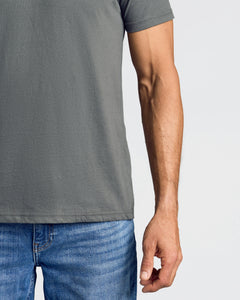 True ClassicEssential V-Neck Tee 3-Pack shown on model wearing grey t-shirt.