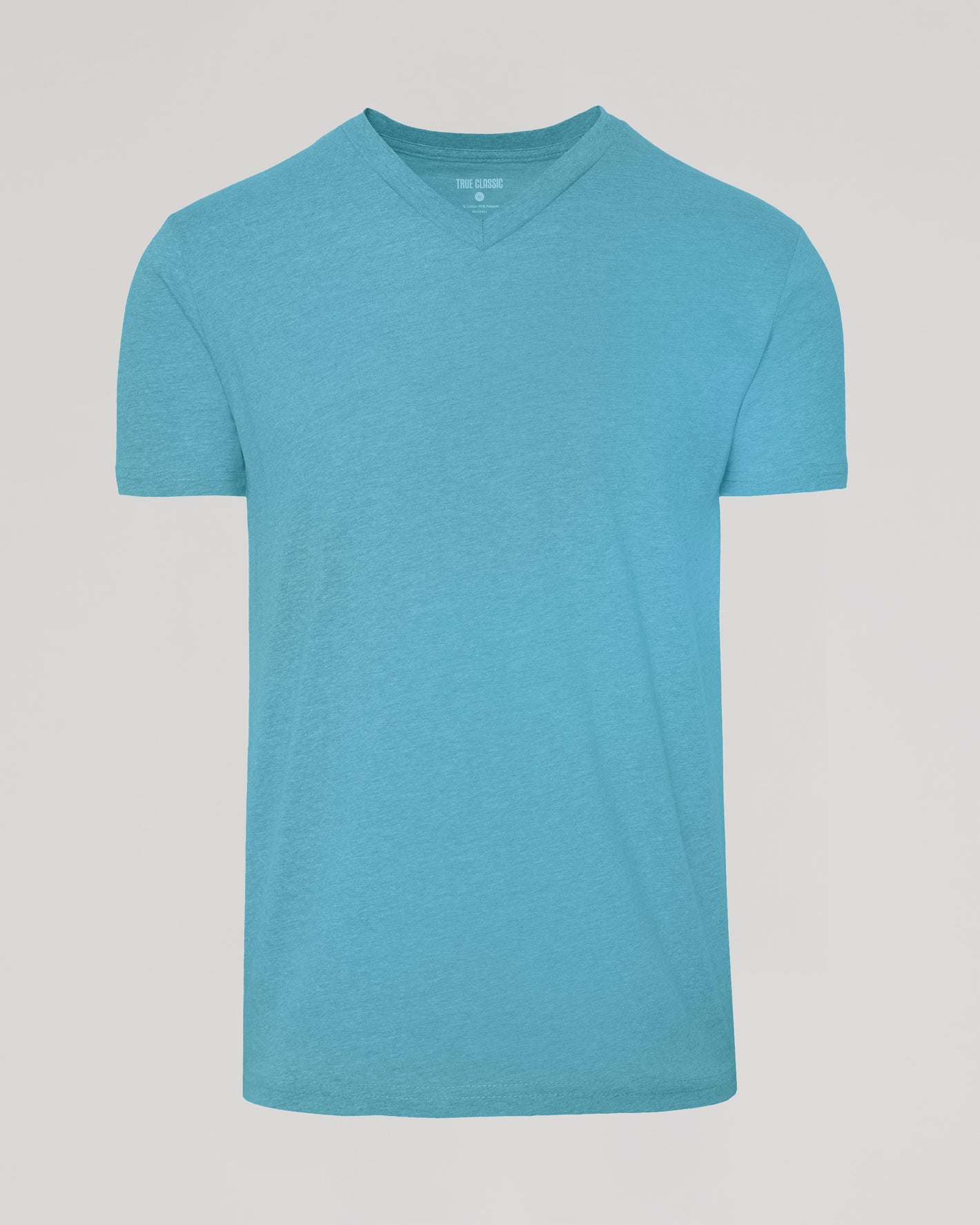 Dark Heather Harbor Classic V-Neck T-shirt, short-sleeved, heathered teal-blue.
