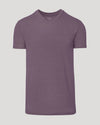 Dark Heather Amethyst Classic V-Neck T-shirt on gray background.