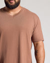 Bearded man in Dark Heather Sepia Classic V-Neck.
