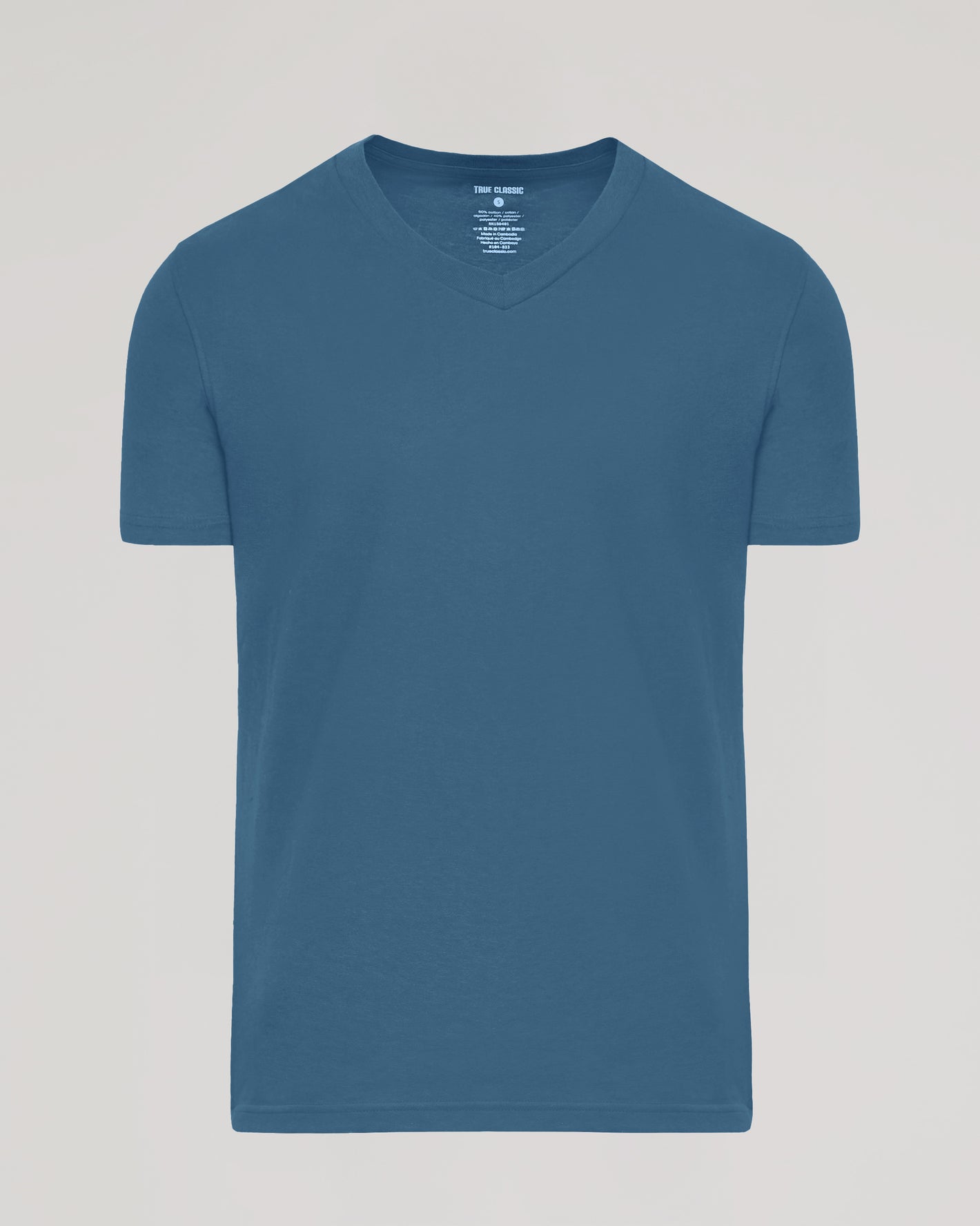 Fiord Classic V-Neck T-shirt, solid muted blue, displayed flat.
