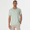 Green Lapis V-Neck Tee on model, showcasing fit and style.