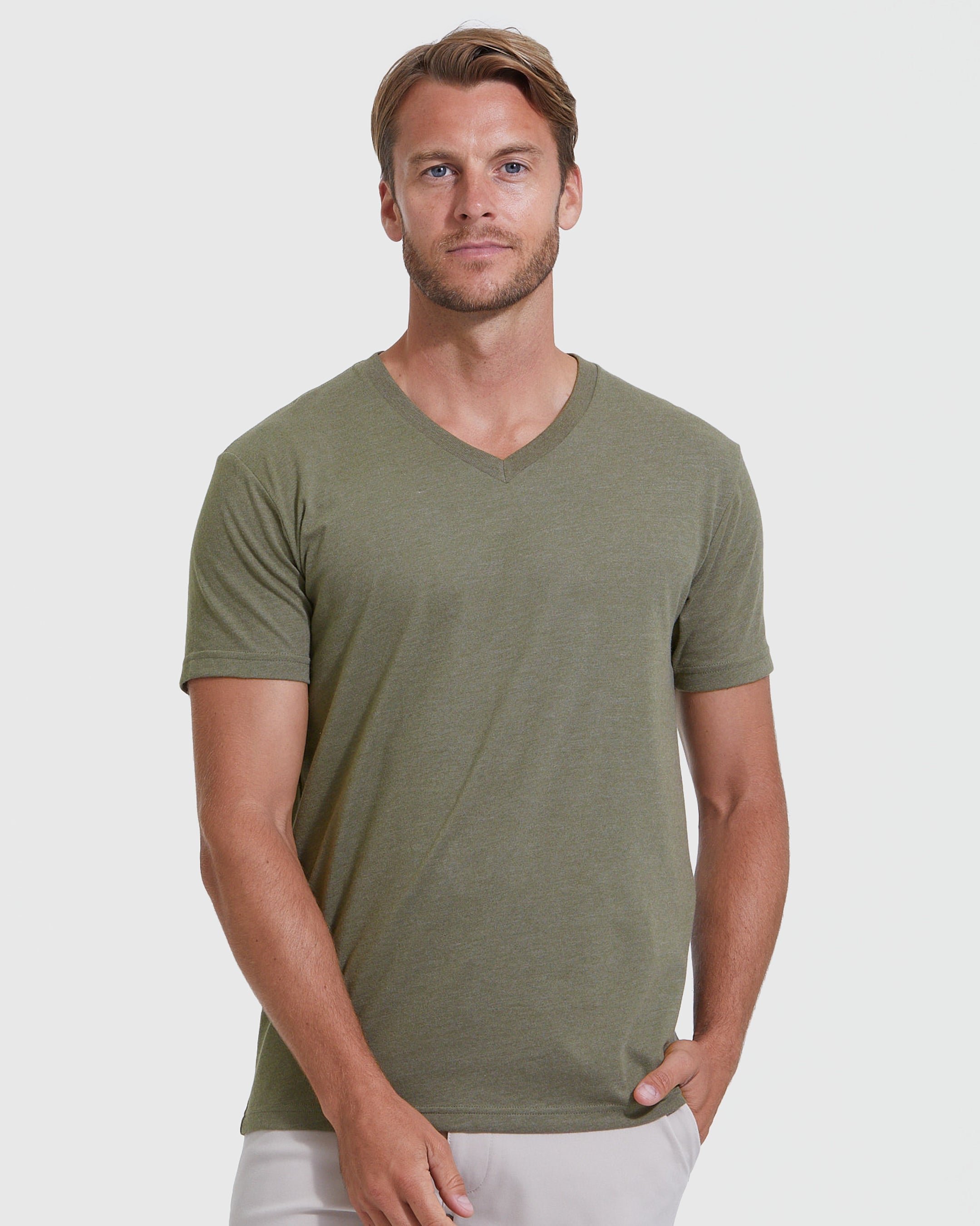 Heather Military Green V-Neck T-Shirt