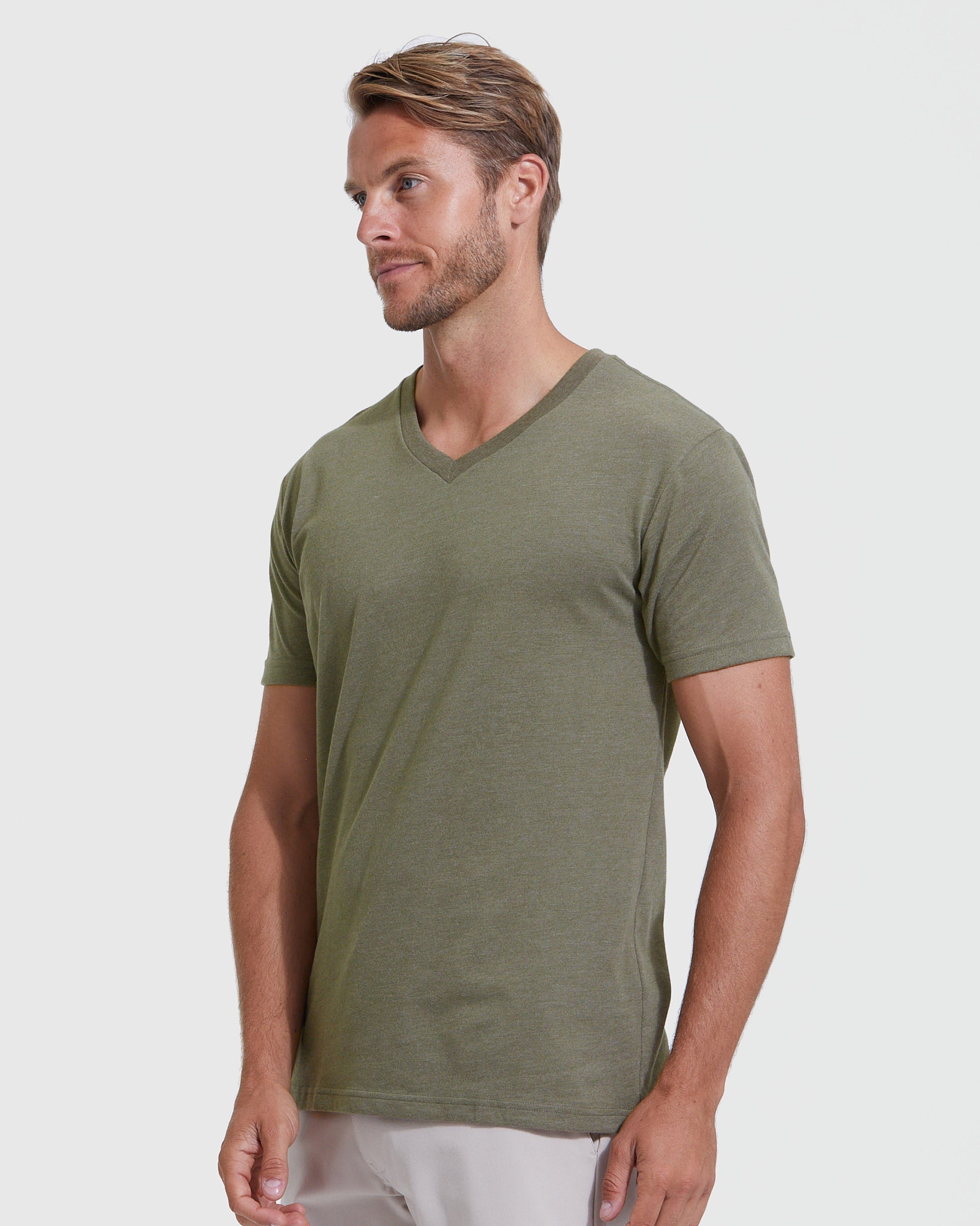 Heather Military Green V-Neck T-Shirt