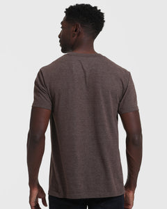 True ClassicMan wearing Heather Dark Oak Classic V-Neck T-shirt, back view.