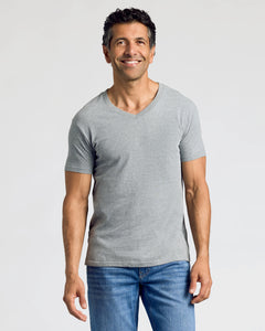 True ClassicMan wearing Heathers V-Neck Tee in heather-gray.