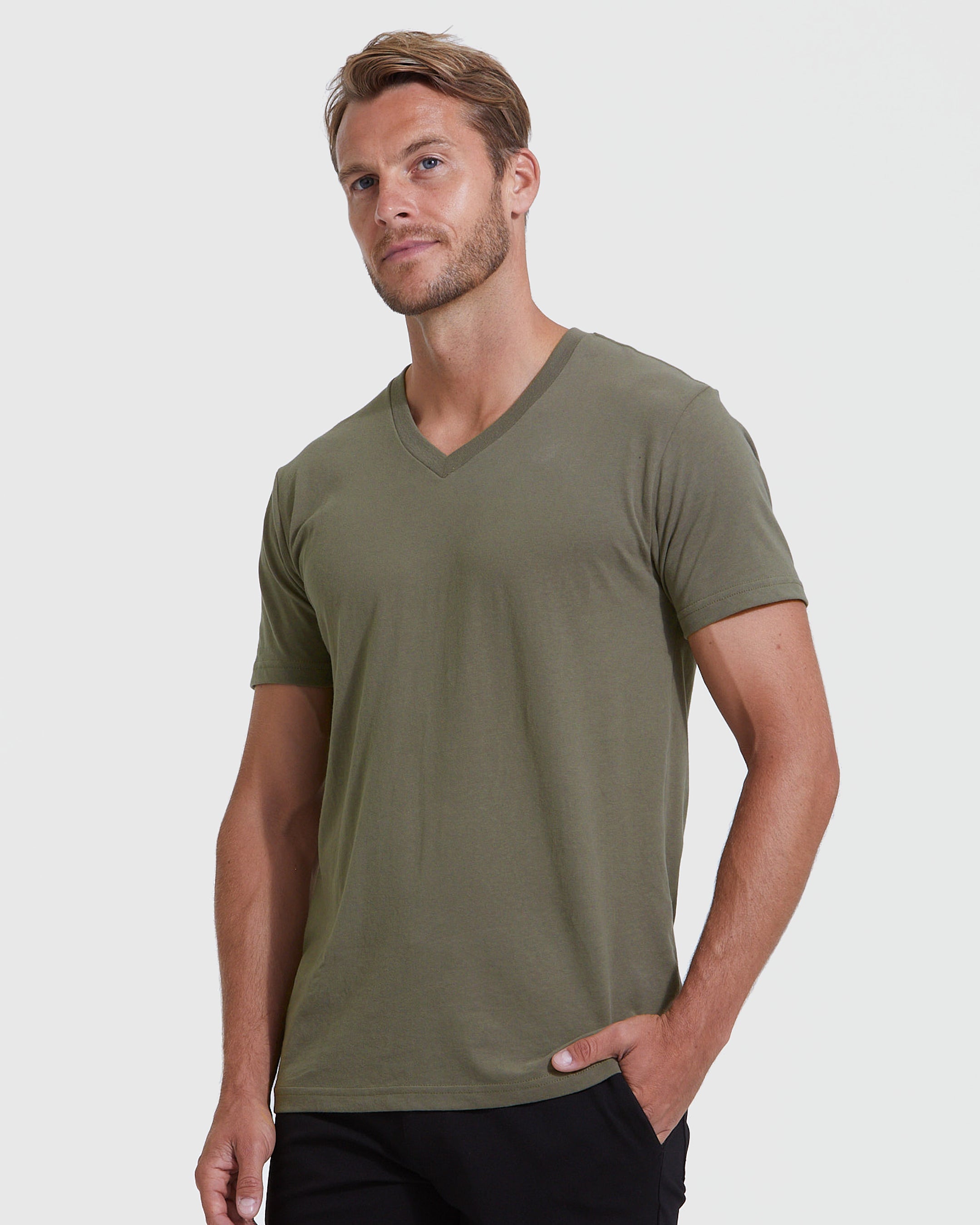 Military Green V-Neck T-Shirt | Men's Military Green V-Neck Tee | True ...