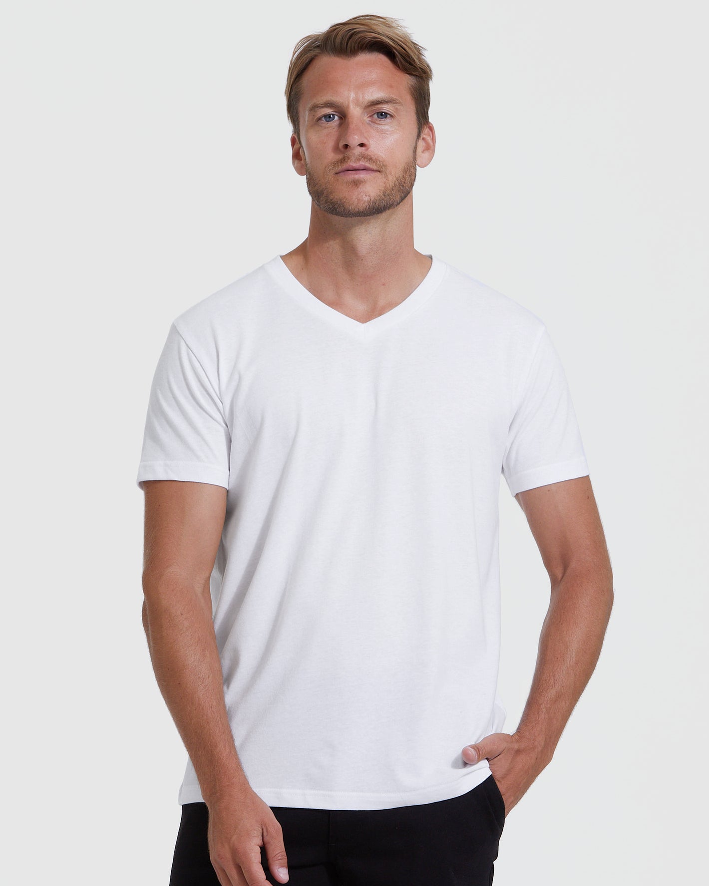 white v neck dress shirt Soft Stretch V-Neck Undershirt (3-Pack) in Classic White