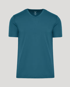 True ClassicLagoon Premium Pima V-Neck, teal, short-sleeved, wrinkle-free, tailored fit.