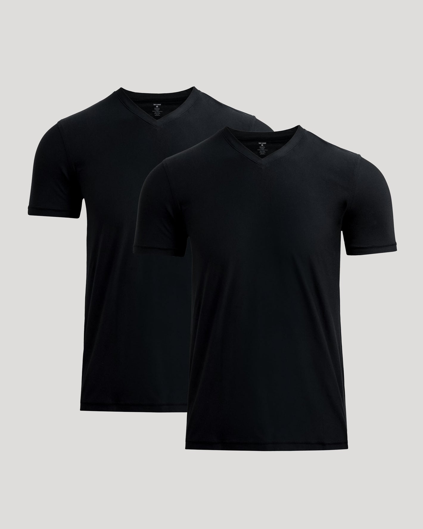 All Black Active V-Neck 2-Pack T-shirts side by side.
