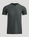 Charcoal Heather Gray Active V-Neck T-shirt on light gray background.