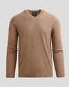 Truffle Dressy V-Neck Sweater with ribbed cuffs and hem.