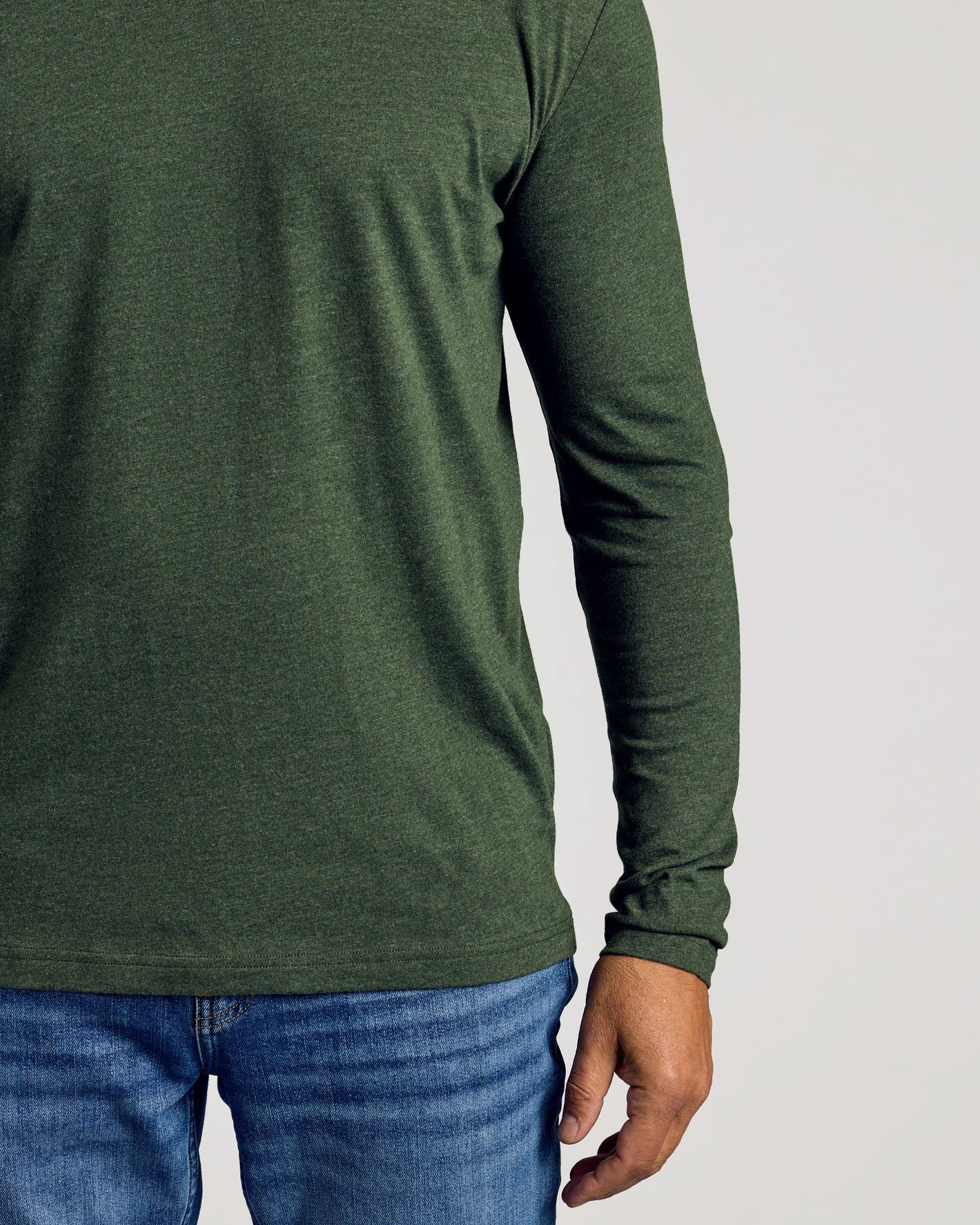Dark Heather Olive Classic Long Sleeve Crew Neck
