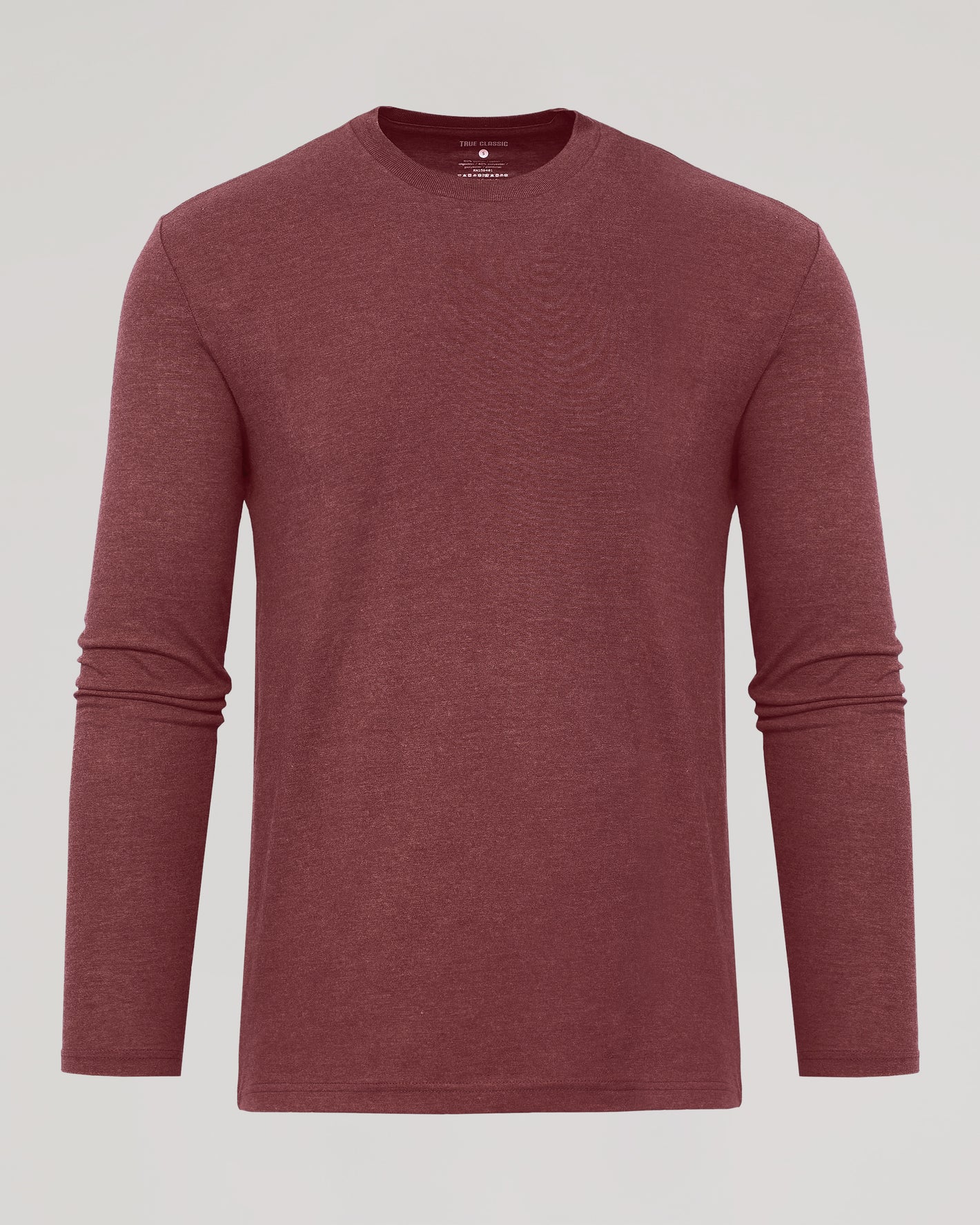 Dark Heather Rustic Apple Classic Long Sleeve Crew Neck, front view.