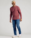 Mature man wearing Dark Heather Rustic Apple Classic Long Sleeve Crew Neck.
