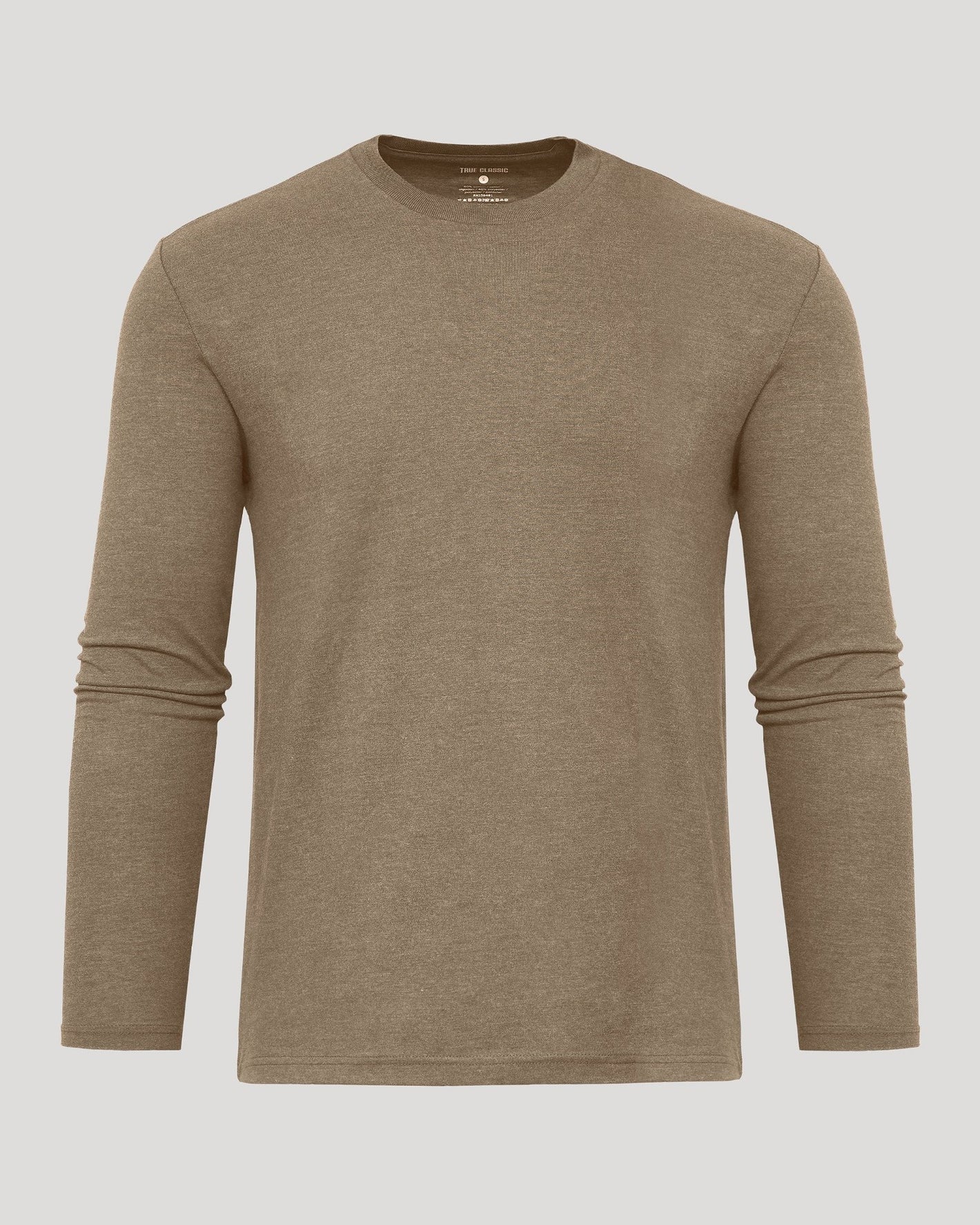 Dark Heather Sagewood Classic Long Sleeve Crew Neck laid flat.