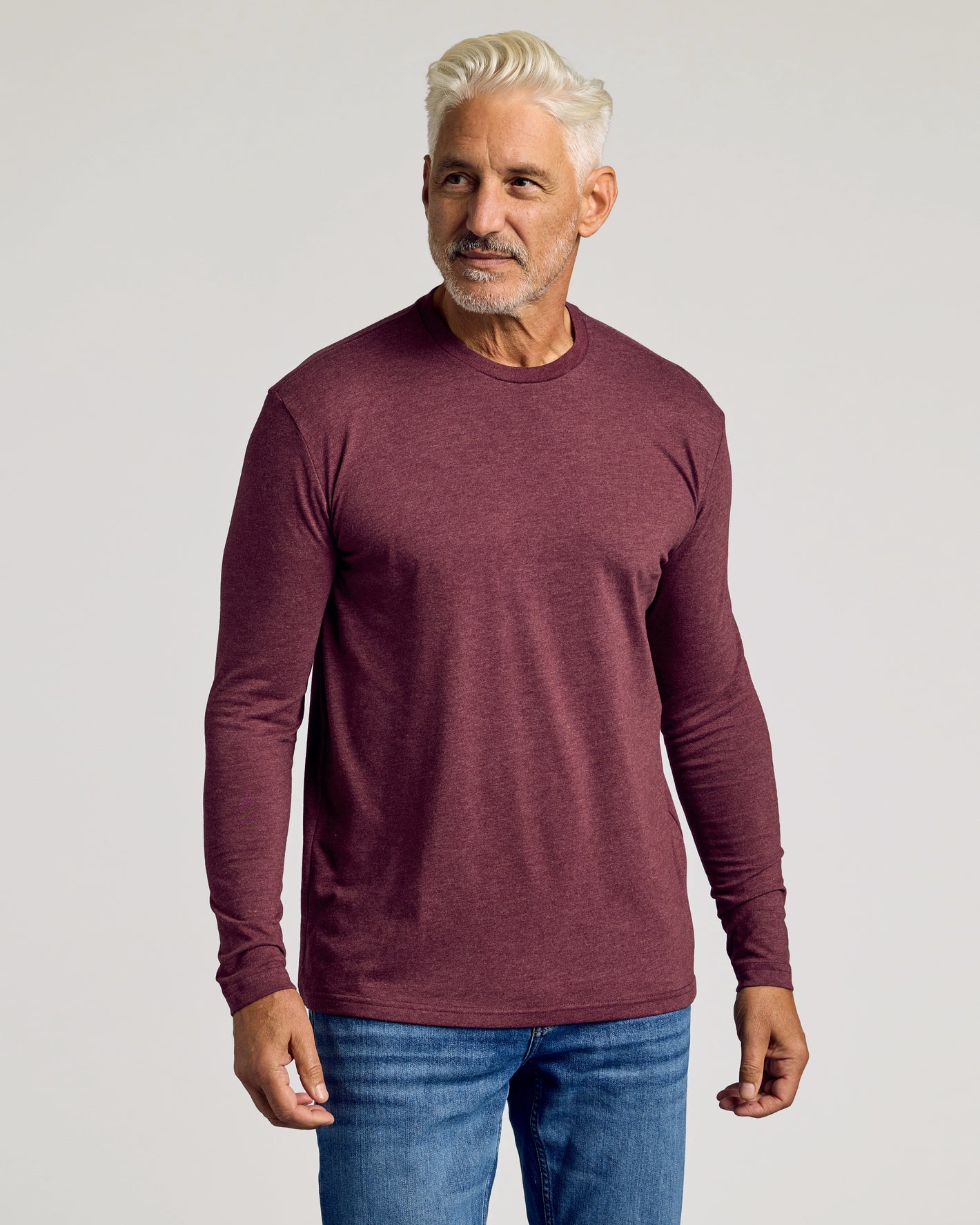 Heather Burgundy Crew Neck Long Sleeve