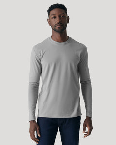 True ClassicGlacier Gray Classic Long Sleeve Crew Neck on man with dark jeans.
