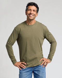 True ClassicMan wearing Classic Long Sleeve Crew Neck from 10-Pack, olive green.