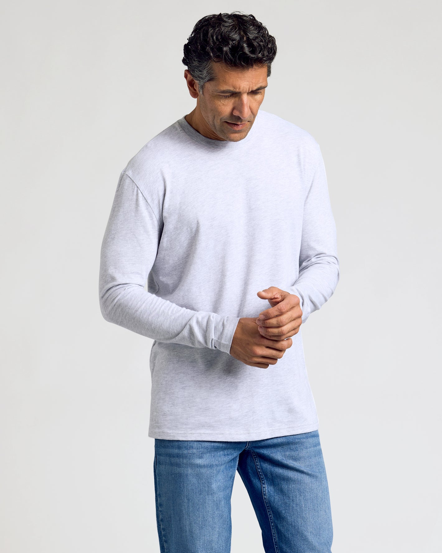 Light Heather Gray Classic Long Sleeve Crew Neck