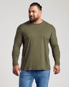 Man wearing olive Standard Long Sleeve Crew from 3-Pack, with short beard.