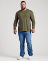 Man wearing Standard Long Sleeve Crew 3-Pack in olive green.