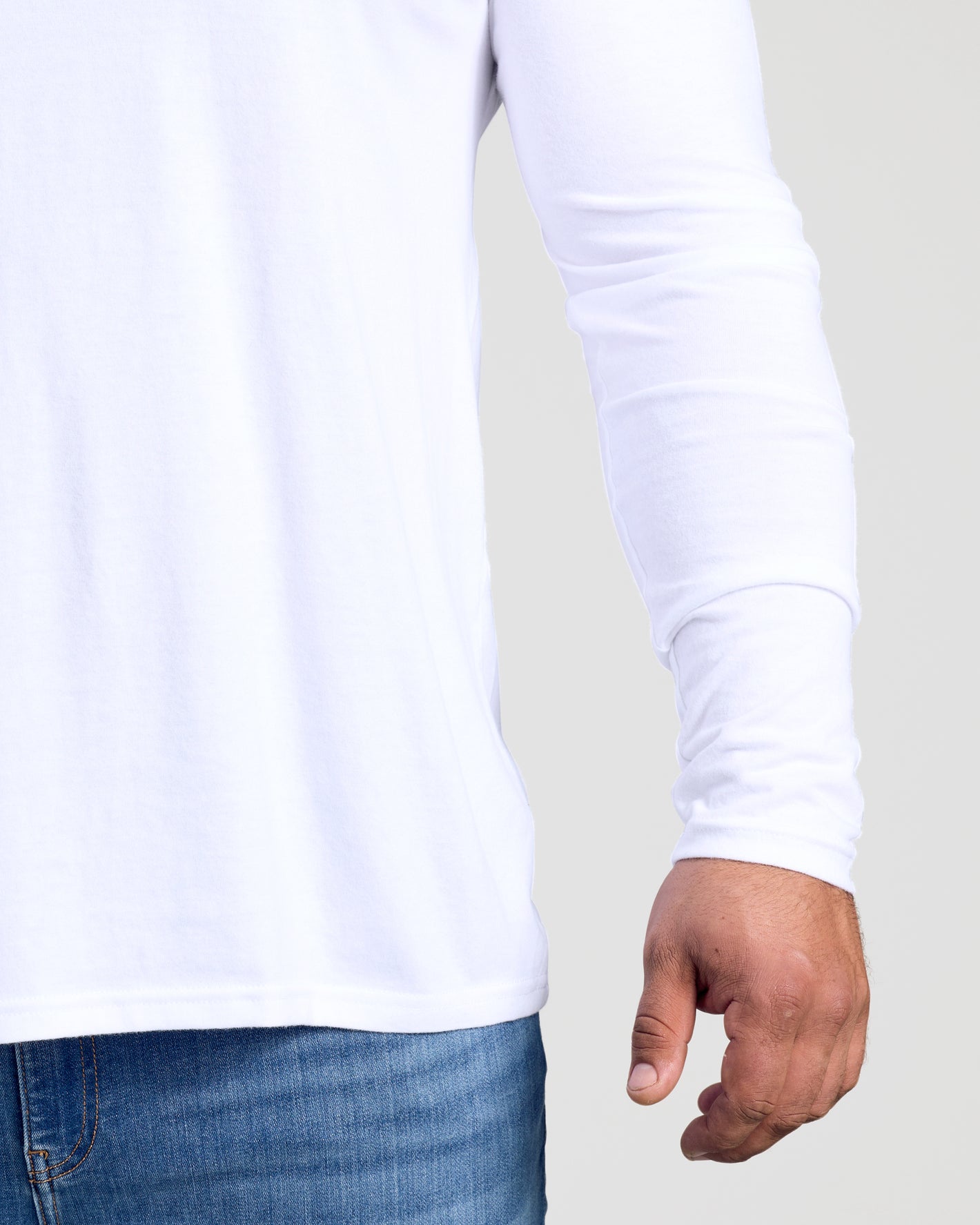 Staple Classic Long Sleeve Crew Neck, white, visible hem and sleeve.