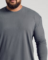 Classic Long Sleeve 3-Pack, gray crew-neck shirt on bearded man.