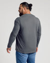 Man in slate-gray Seasonal Classic Long Sleeve Henley, facing away.
