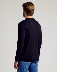 True ClassicBlack Crew Neck Sweater 2-Pack on man, showing slim fit from back.