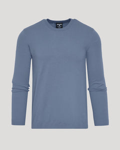 True ClassicFiord Dressy Crew Neck Sweater, light-blue, laid flat, slim fit.