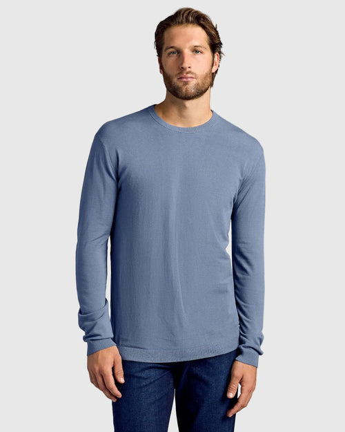Fiord Dressy Crew Neck Sweater modeled, slim fit, stylish and functional.