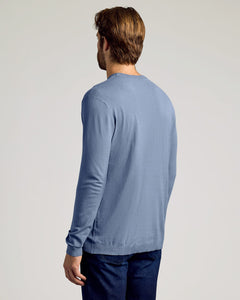 True ClassicFiord Dressy Crew Neck Sweater worn with dark jeans, back view.