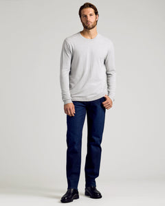 True ClassicMan wearing Dressy Crew Neck Sweater 3-Pack, jeans, and boots.